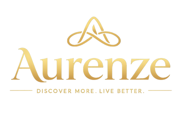


Gold 'Aurenze' logo on a white background